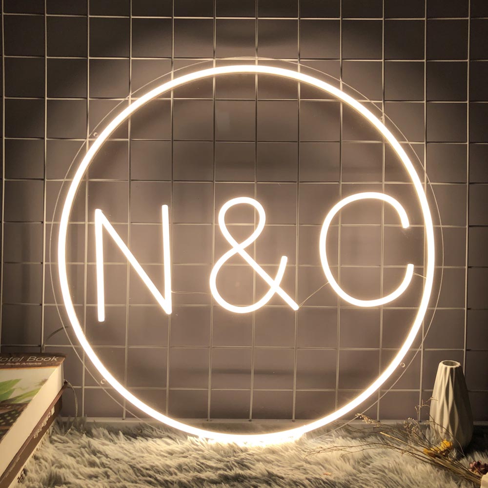 HDJSign - Custom Initials Inside A Circle Wedding Neon Sign HDJ Sign