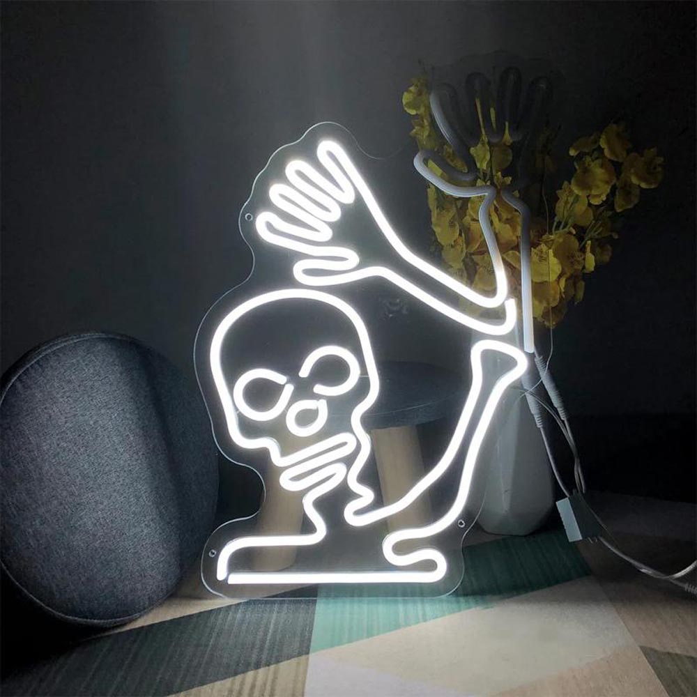 HDJSign - Halloween Skull Skeleton with Flashing Hand Holiday Neon Sign HDJ Sign