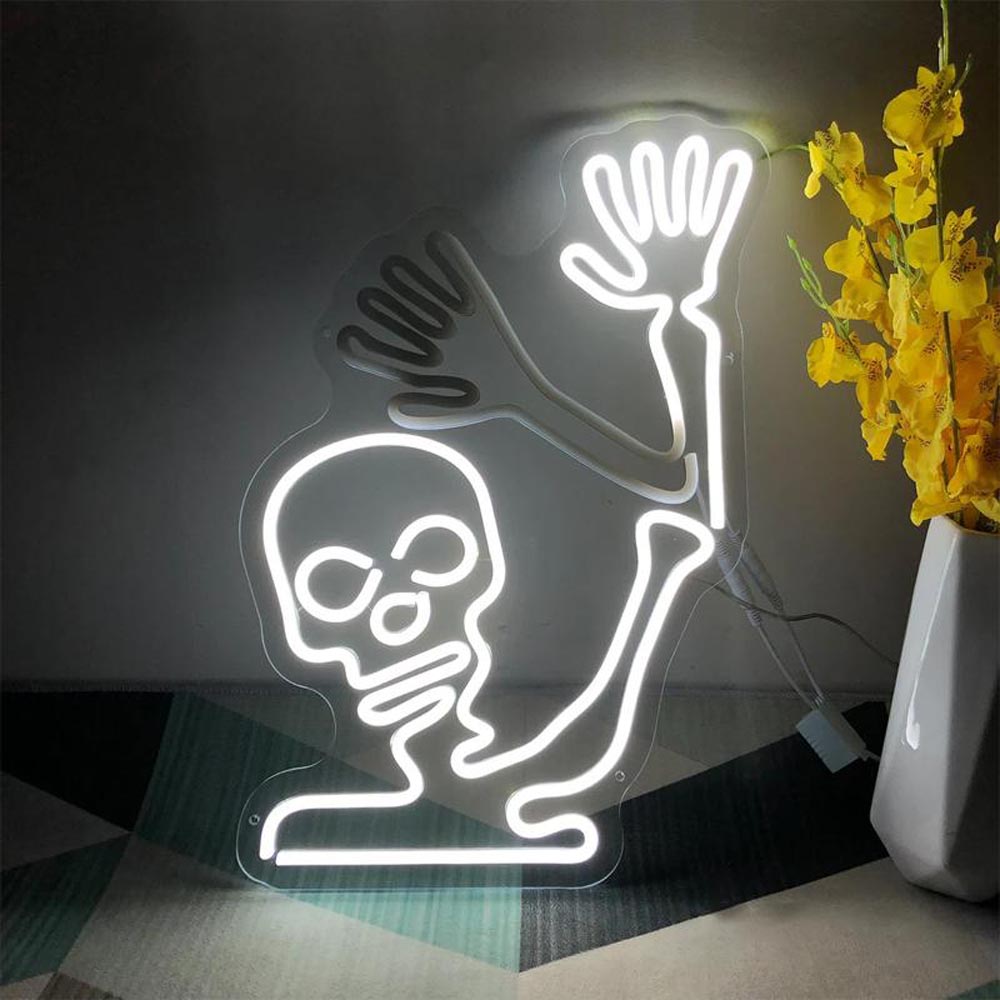 HDJSign - Halloween Skull Skeleton with Flashing Hand Holiday Neon Sign HDJ Sign