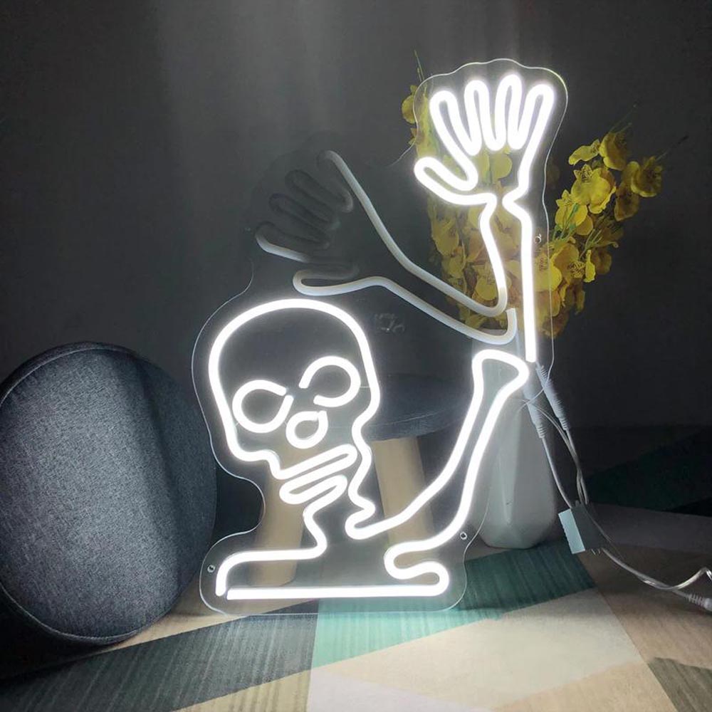 HDJSign - Halloween Skull Skeleton with Flashing Hand Holiday Neon Sign HDJ Sign