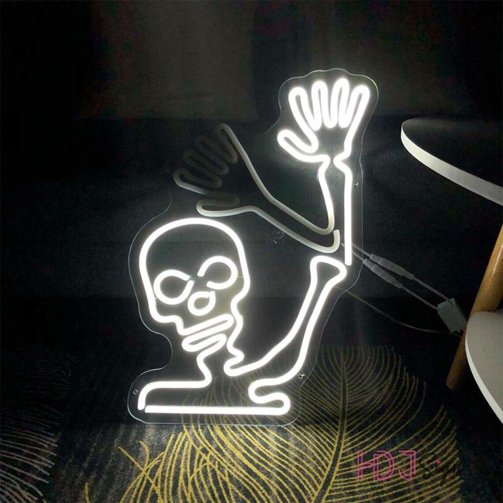 HDJSign - Halloween Skull Skeleton with Flashing Hand Holiday Neon Sign HDJ Sign