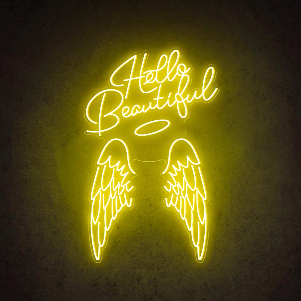 HDJSign - Hello Beautiful Angel Wings Beauty Salon Neon Sign
