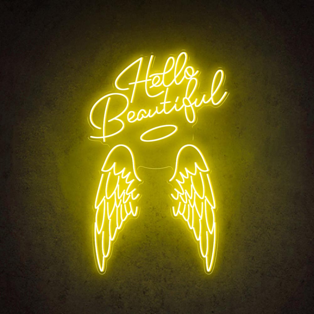 HDJSign - Hello Beautiful Angel Wings Beauty Salon Neon Sign HDJ Sign