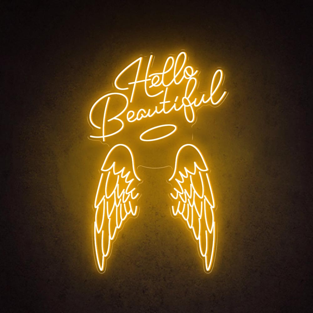 HDJSign - Hello Beautiful Angel Wings Beauty Salon Neon Sign
