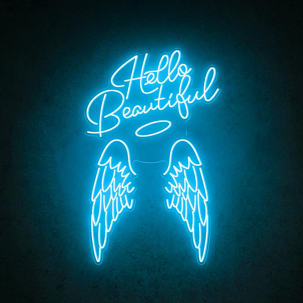 HDJSign - Hello Beautiful Angel Wings Beauty Salon Neon Sign
