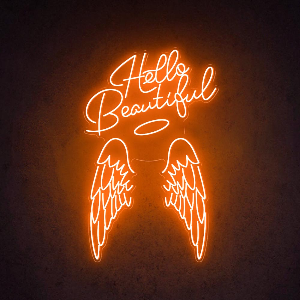 HDJSign - Hello Beautiful Angel Wings Beauty Salon Neon Sign