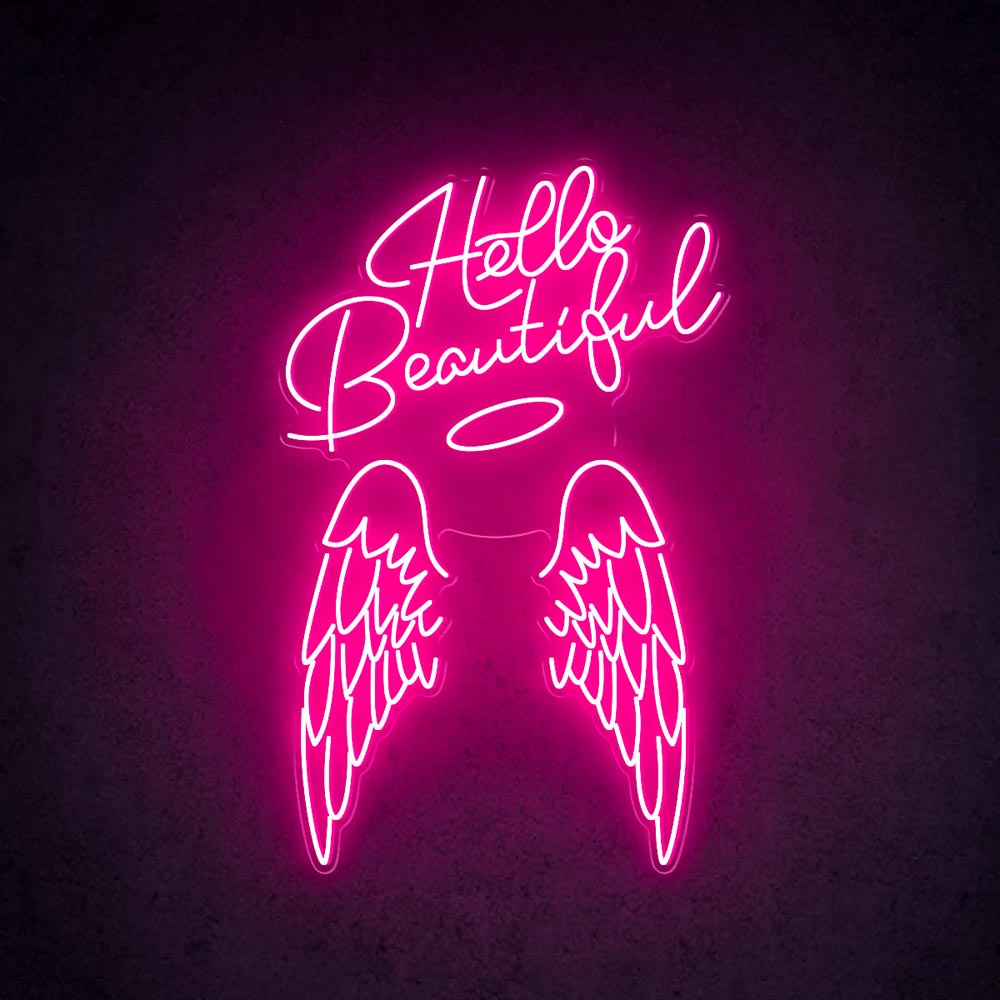HDJSign - Hello Beautiful Angel Wings Beauty Salon Neon Sign
