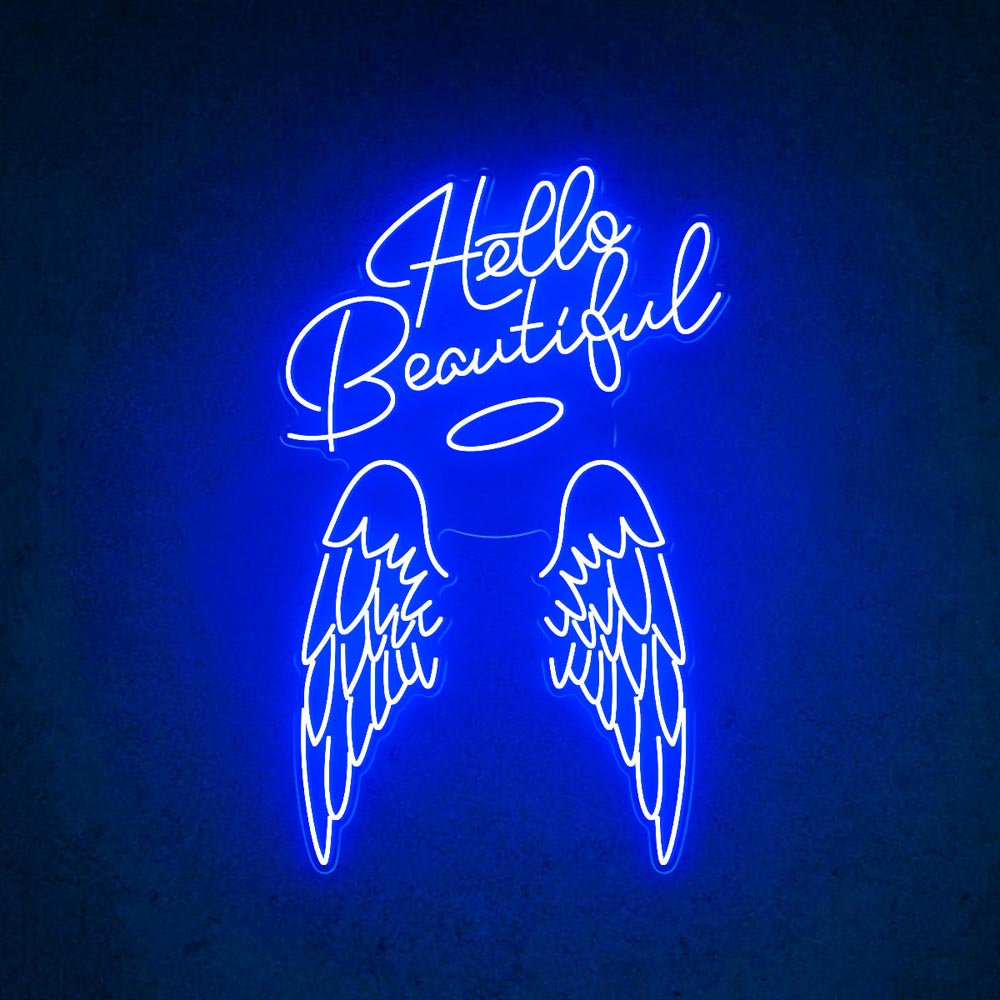 HDJSign - Hello Beautiful Angel Wings Beauty Salon Neon Sign