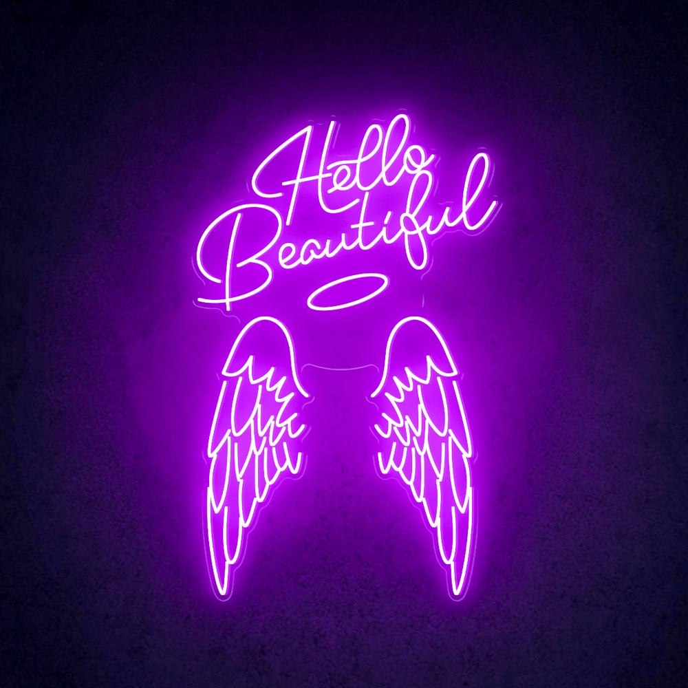 HDJSign - Hello Beautiful Angel Wings Beauty Salon Neon Sign