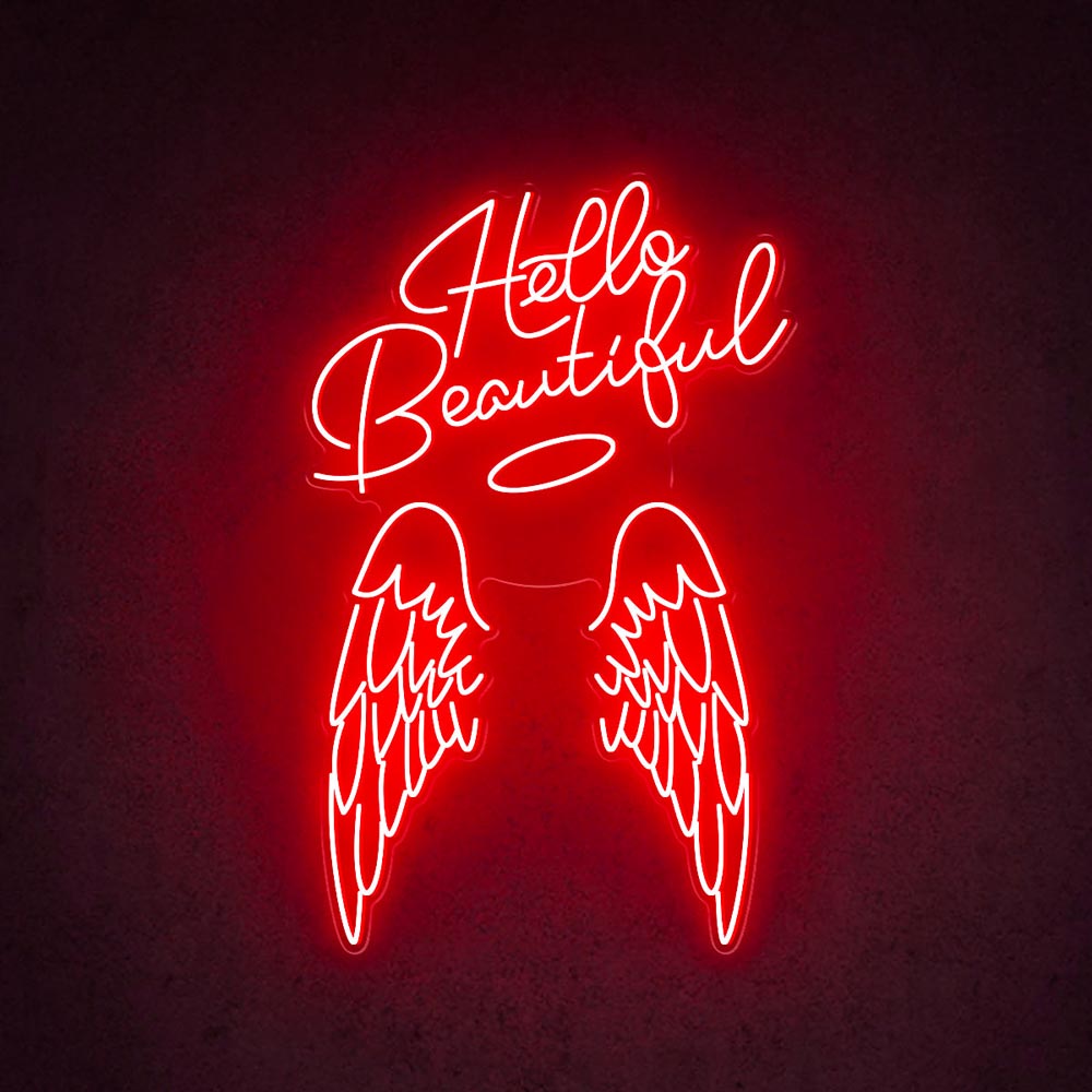 HDJSign - Hello Beautiful Angel Wings Beauty Salon Neon Sign