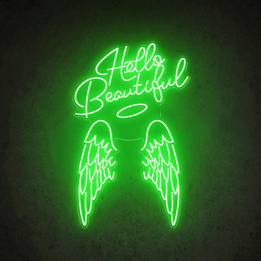 HDJSign - Hello Beautiful Angel Wings Beauty Salon Neon Sign