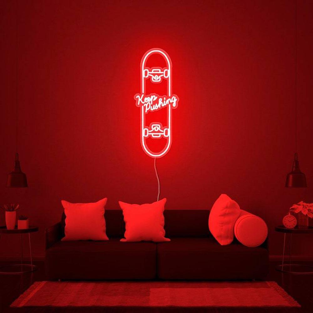 HDJSign - Keep Pushing Skateboard Sport Neon Sign HDJ Sign