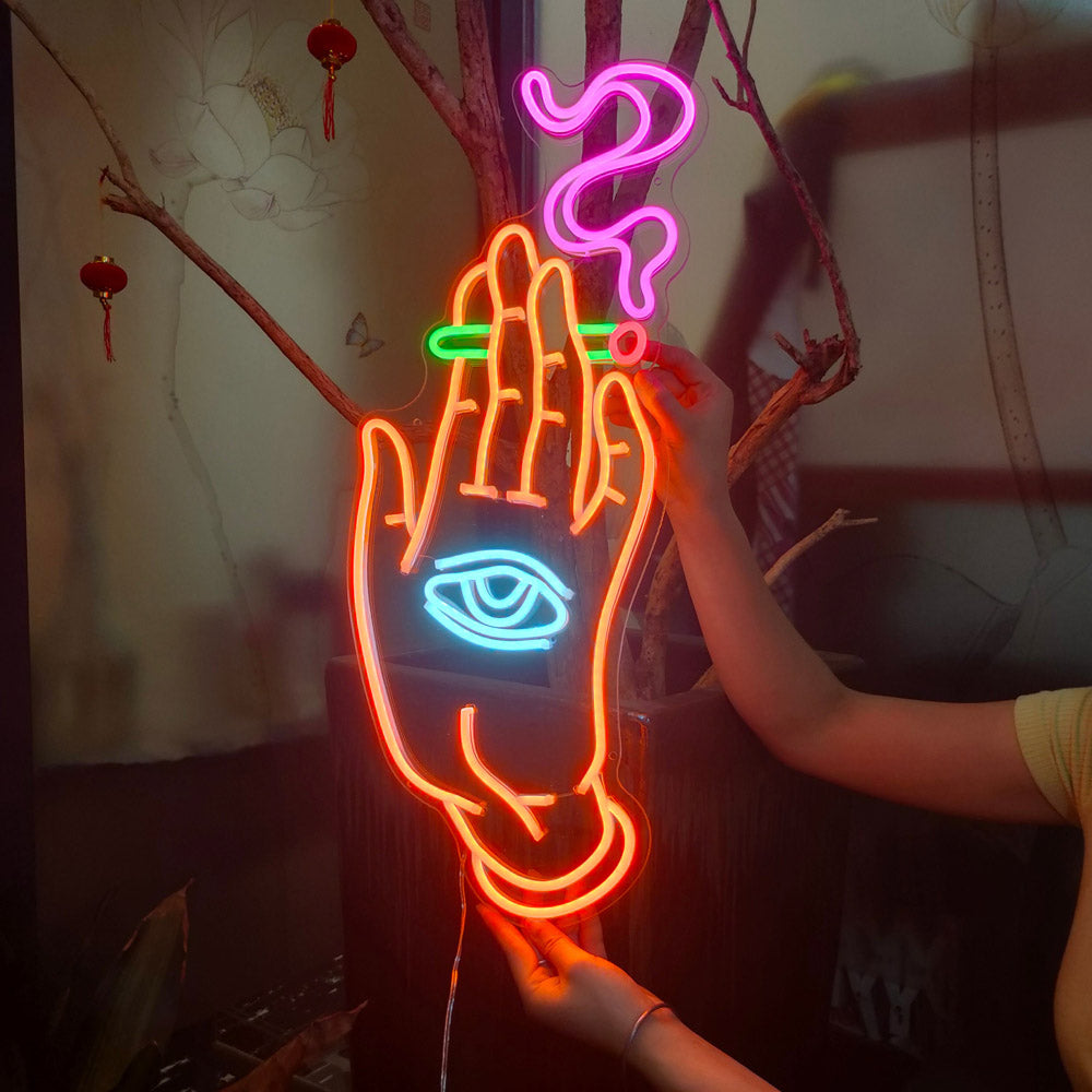 HDJSign - Smoking Hand with Eye Abstract Neon Sign HDJ Sign