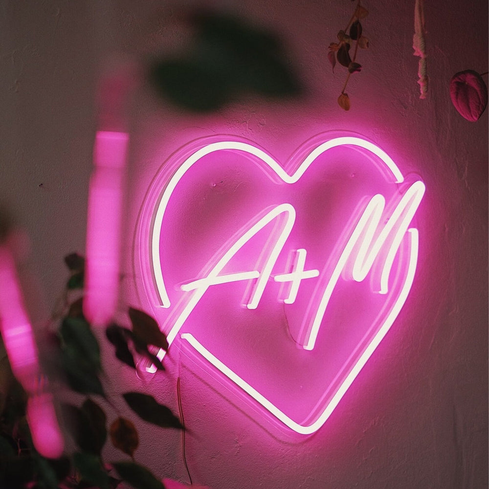 HDJSign - Custom Initials Heart Wedding Neon Sign HDJ Sign