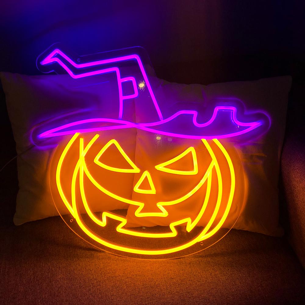 HDJSign - Halloween Evil Pumpkin with Hat Holiday Neon Sign HDJ Sign